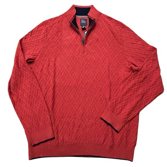Jos A Bank Cotton 1/4 Zip Burnt Orange Diamond Pattern Sweater 2XLT NEW - Picture 1 of 8